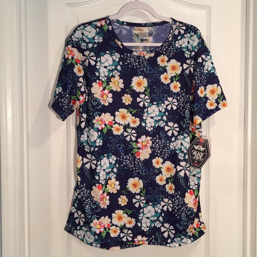 Black Jack Blue Floral Tunic Shirt Size L